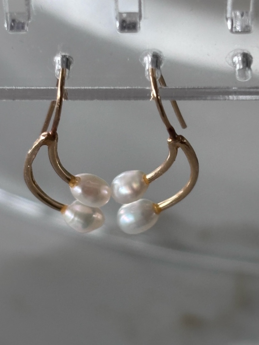 Gold Hoop Earrings with White Pearl Drops